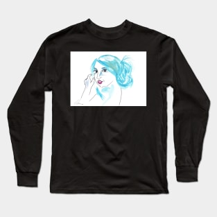 Girl With A Messy Bun - Turquoise Palette Long Sleeve T-Shirt